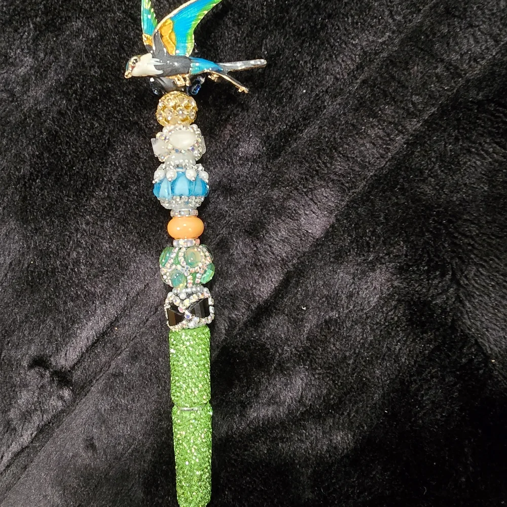 Vibrant Green and Blue Bird Pen